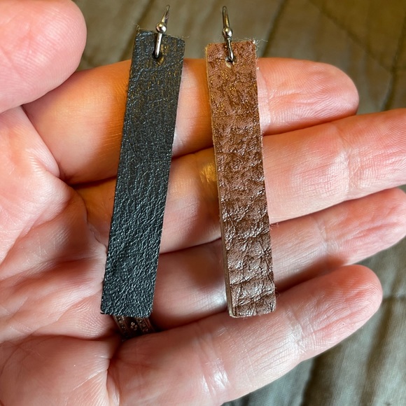 3/$15 Two pair of leather style earrings on sterling silver French wires. - Picture 2 of 5